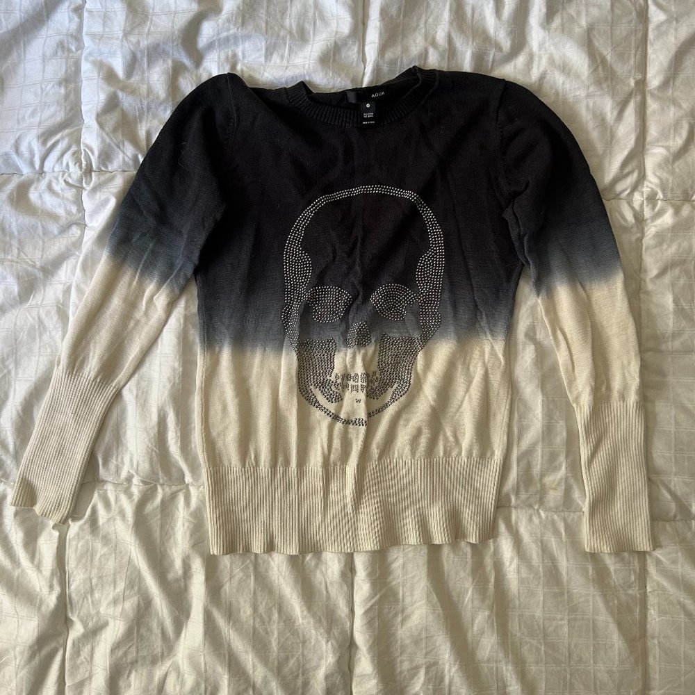 Aqua Skull Rhinestone Ombré Sweater (Extra Small)